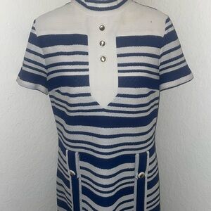Unique Vintage Navy and White Striped Midi Dress